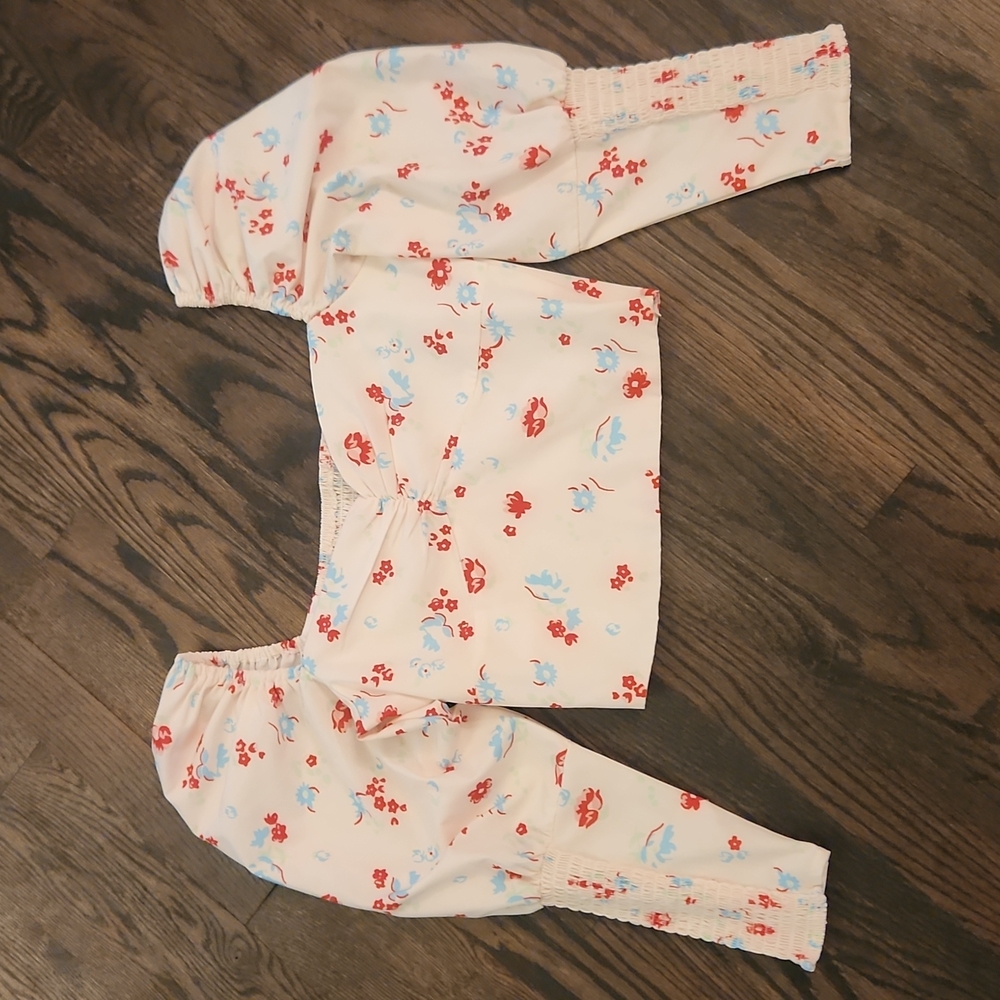Floral Puff Sleeve Crop Bustier Top